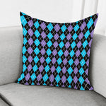 Black Purple And Blue Argyle Print Pillow Cover