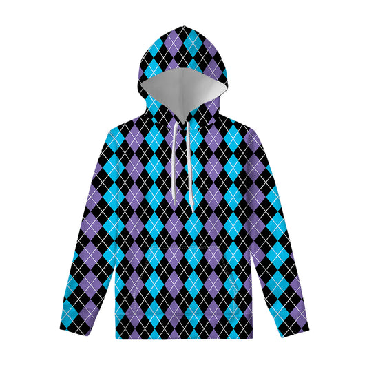 Black Purple And Blue Argyle Print Pullover Hoodie