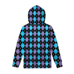 Black Purple And Blue Argyle Print Pullover Hoodie