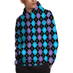 Black Purple And Blue Argyle Print Pullover Hoodie
