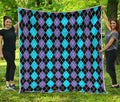 Black Purple And Blue Argyle Print Quilt