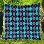Black Purple And Blue Argyle Print Quilt