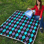 Black Purple And Blue Argyle Print Quilt