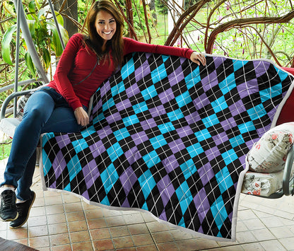 Black Purple And Blue Argyle Print Quilt