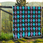 Black Purple And Blue Argyle Print Quilt