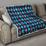 Black Purple And Blue Argyle Print Quilt