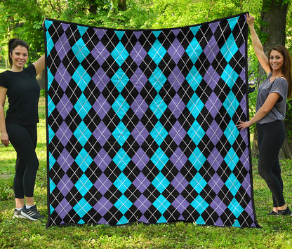 Black Purple And Blue Argyle Print Quilt