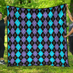 Black Purple And Blue Argyle Print Quilt