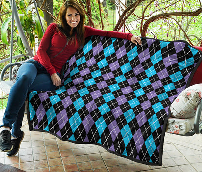 Black Purple And Blue Argyle Print Quilt