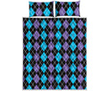 Black Purple And Blue Argyle Print Quilt Bed Set