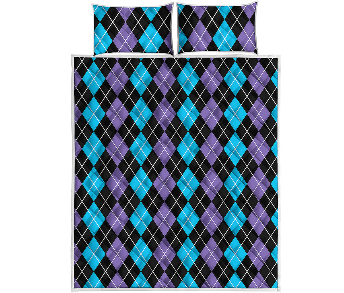 Black Purple And Blue Argyle Print Quilt Bed Set