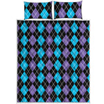 Black Purple And Blue Argyle Print Quilt Bed Set