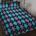 Black Purple And Blue Argyle Print Quilt Bed Set