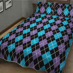 Black Purple And Blue Argyle Print Quilt Bed Set