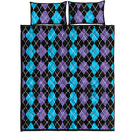 Black Purple And Blue Argyle Print Quilt Bed Set