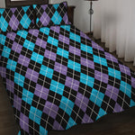 Black Purple And Blue Argyle Print Quilt Bed Set