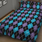 Black Purple And Blue Argyle Print Quilt Bed Set