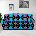 Black Purple And Blue Argyle Print Sofa Cover