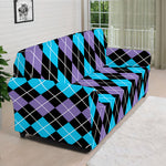 Black Purple And Blue Argyle Print Sofa Cover