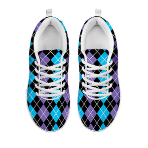 Black Purple And Blue Argyle Print White Sneakers