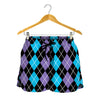 Black Purple And Blue Argyle Print Women's Shorts
