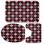 Black Red And Grey Argyle Pattern Print 3 Piece Bath Mat Set