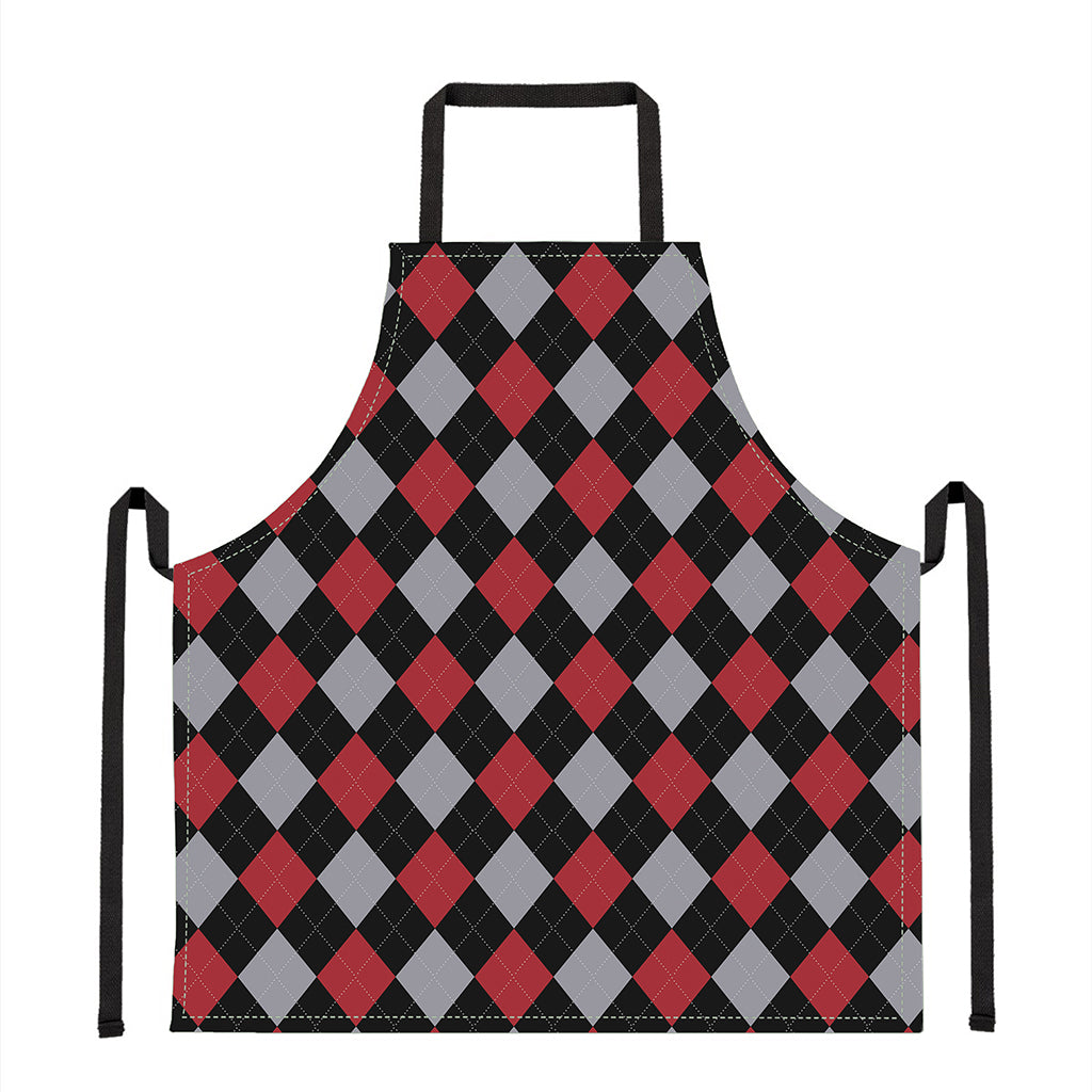 Black Red And Grey Argyle Pattern Print Apron