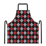 Black Red And Grey Argyle Pattern Print Apron