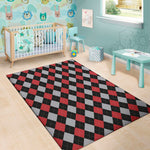 Black Red And Grey Argyle Pattern Print Area Rug