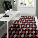 Black Red And Grey Argyle Pattern Print Area Rug