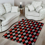 Black Red And Grey Argyle Pattern Print Area Rug