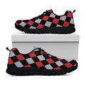 Black Red And Grey Argyle Pattern Print Black Running Shoes