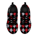 Black Red And Grey Argyle Pattern Print Black Sneakers