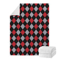 Black Red And Grey Argyle Pattern Print Blanket