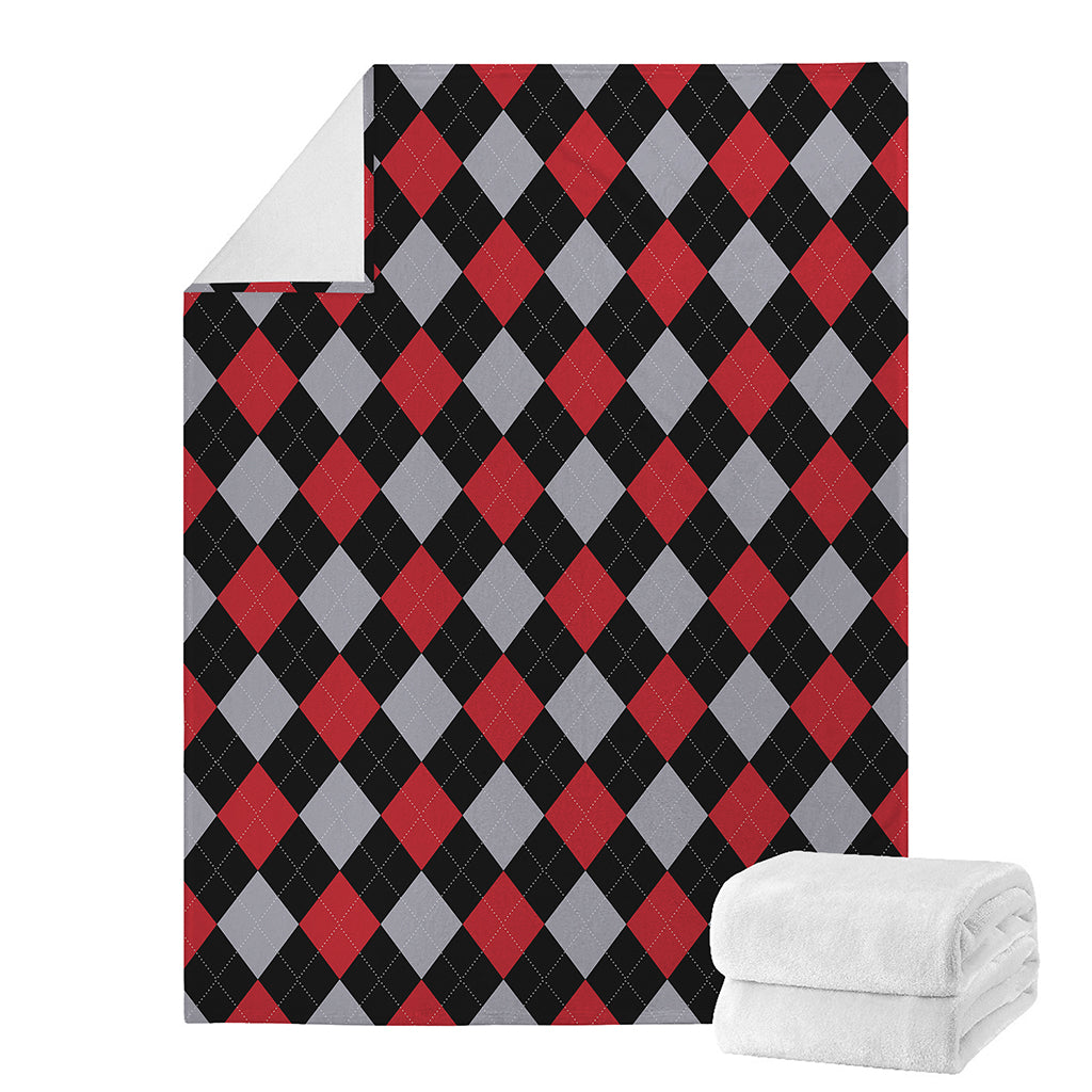 Black Red And Grey Argyle Pattern Print Blanket