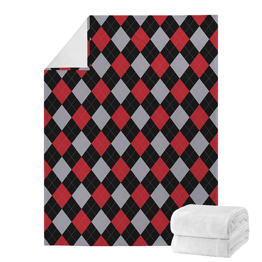 Black Red And Grey Argyle Pattern Print Blanket