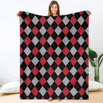 Black Red And Grey Argyle Pattern Print Blanket
