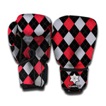 Black Red And Grey Argyle Pattern Print Boxing Gloves