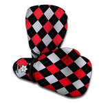 Black Red And Grey Argyle Pattern Print Boxing Gloves