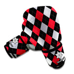 Black Red And Grey Argyle Pattern Print Boxing Gloves