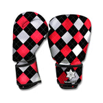 Black Red And Grey Argyle Pattern Print Boxing Gloves