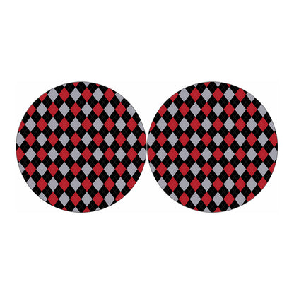 Black Red And Grey Argyle Pattern Print Car Coasters