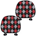 Black Red And Grey Argyle Pattern Print Car Headrest Covers