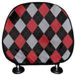 Black Red And Grey Argyle Pattern Print Car Headrest Covers