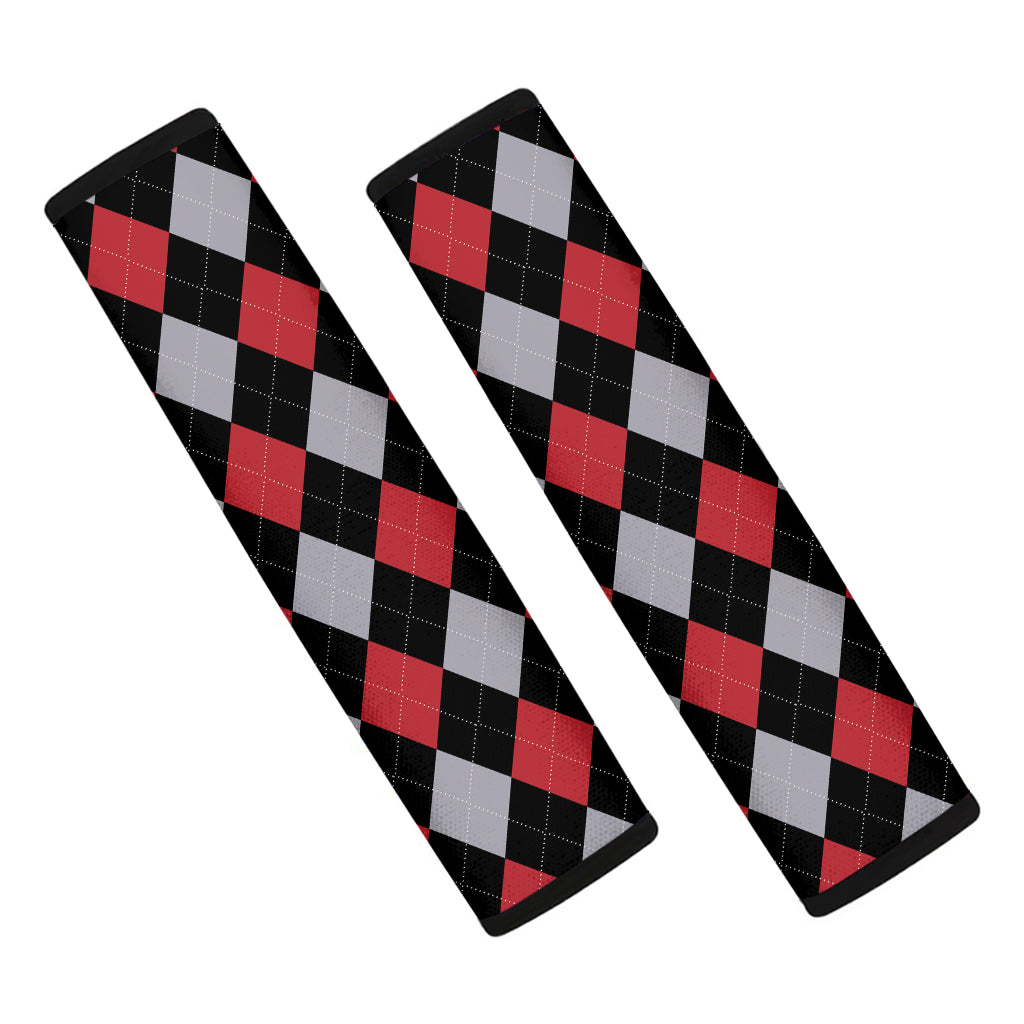 Black Red And Grey Argyle Pattern Print Car Seat Belt Covers