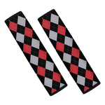 Black Red And Grey Argyle Pattern Print Car Seat Belt Covers