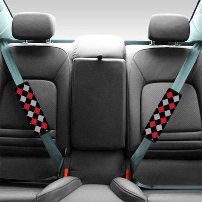 Black Red And Grey Argyle Pattern Print Car Seat Belt Covers
