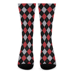 Black Red And Grey Argyle Pattern Print Crew Socks