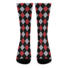 Black Red And Grey Argyle Pattern Print Crew Socks