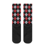 Black Red And Grey Argyle Pattern Print Crew Socks